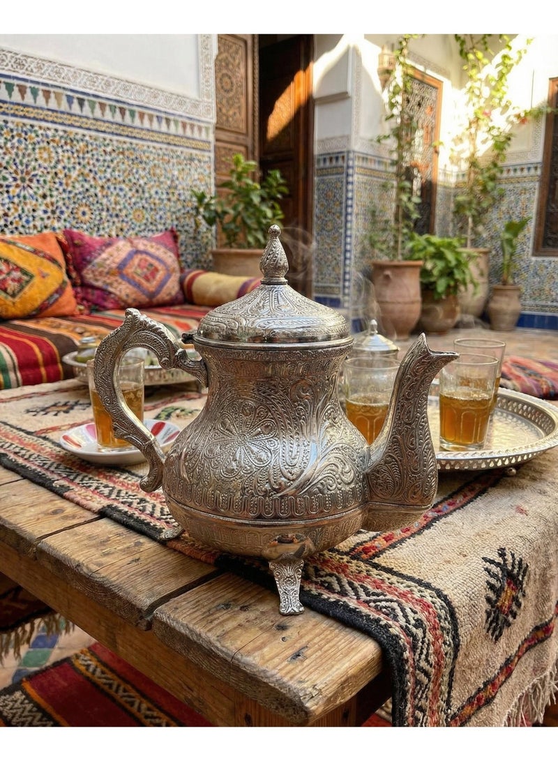 إبريق شاي تركي عثماني من معدن الزاماك سعة 0.85 لتر – تصميم تقليدي بارز - Image 1
